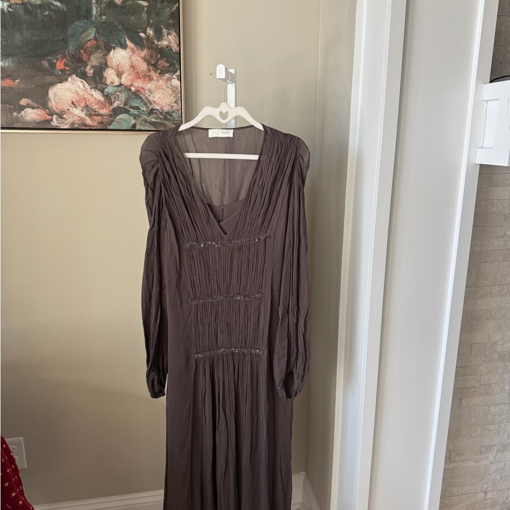 Zara Brown Long Sleeve Maxi Dress